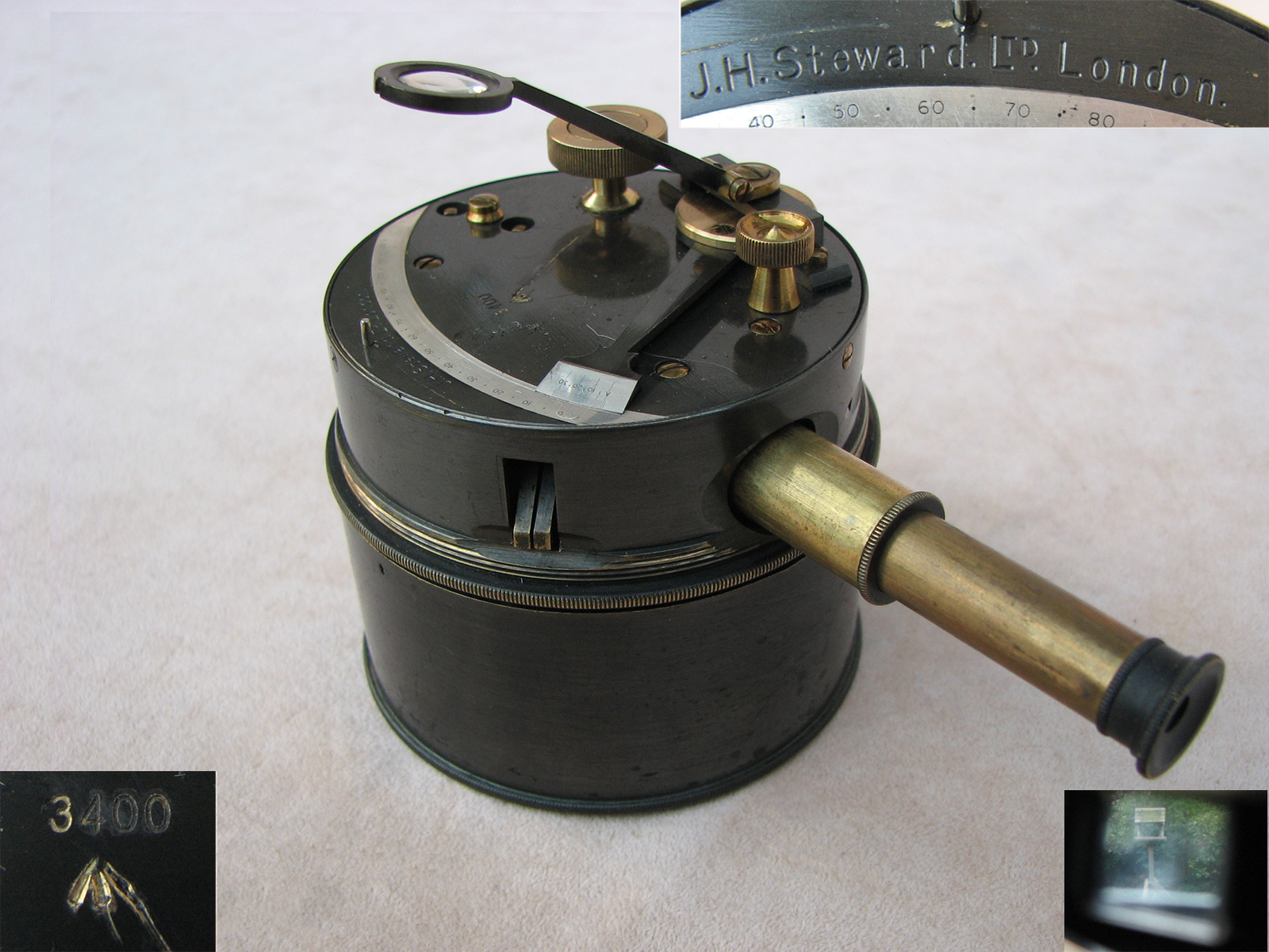 J H Steward WW1 era pocket box sextant with extending telescope